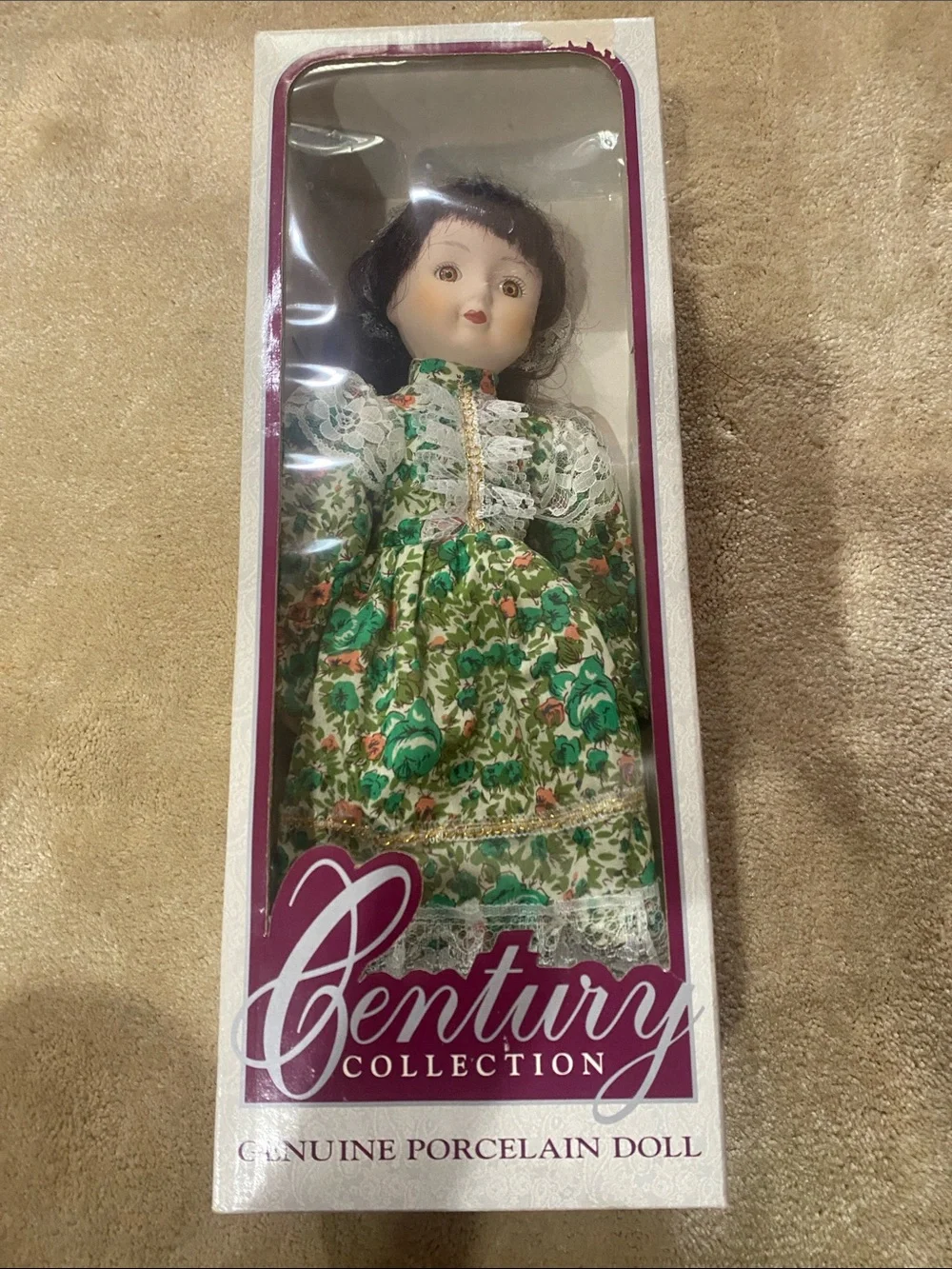 Green Floral Porcelain Doll - Genuine Porcelain